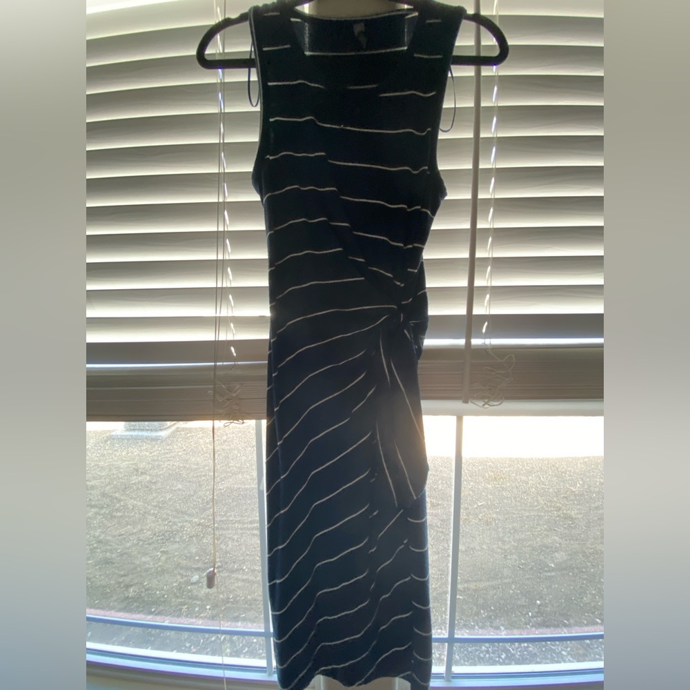 Blue and white striped dress